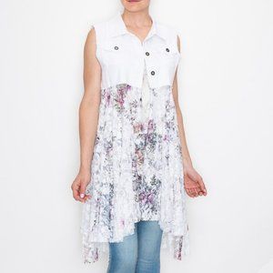 NEW ORIGAMI FLORAL LACE DENIM vest cardigan duster boho western S-3X SHABBY CHIC